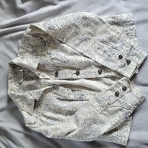 Vintage. Liz Clairborne, white and blue paisley denim jacket.
